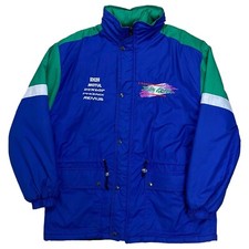 Vintage IXS Kawasaki Team grüne Rennjacke gepolsterte Kapuze Herren XL 44-46 Zoll