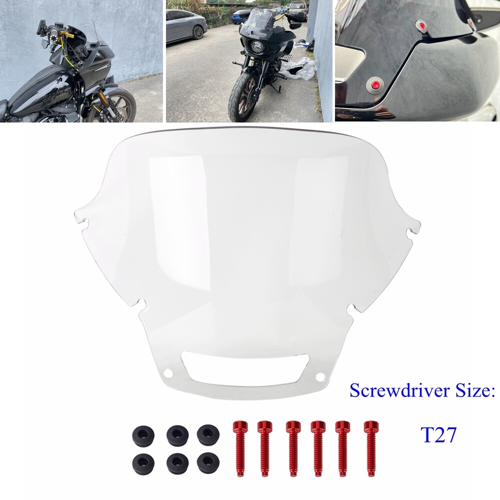 Motorcycle Windshield w/ Bolt Washer For Harley Low Rider EI Diablo FXRST 22-24