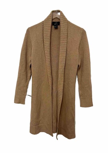 Pure Cashmere Long Open Front Beige Shawl Belted Women’s Cardigan Sweater Size S