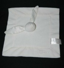 Doudou plat lapin brodé Oscar J-LINE blanc oreilles satin NEUF