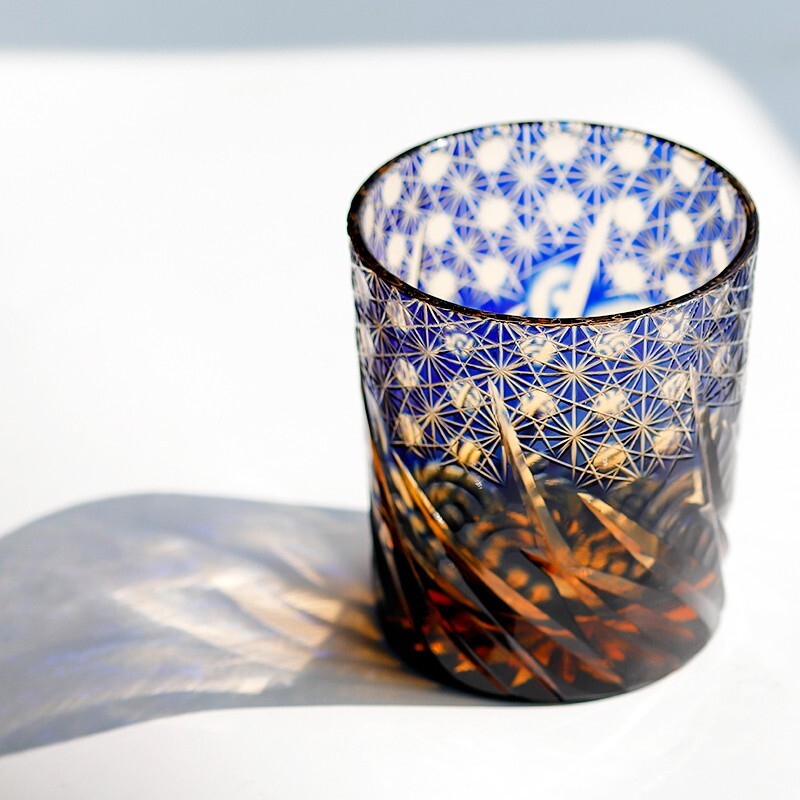9oz Blue Handmade Whiskey Glasses Edo Kiriko Crystal Whisky Glass Cup Drinkware-image