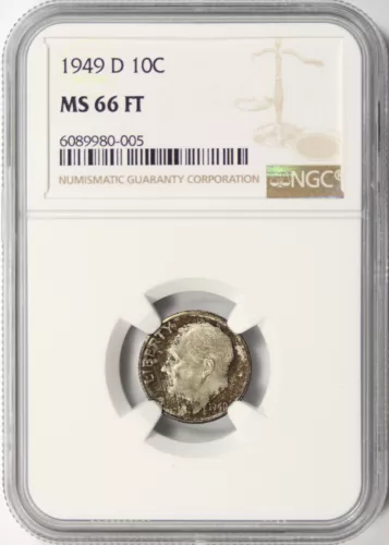 1949-D 10c Roosevelt Dime NGC MS66 FT