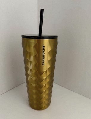 Starbucks Gold Geometric Insulated Tumbler 24oz Plastic SKU 011159352