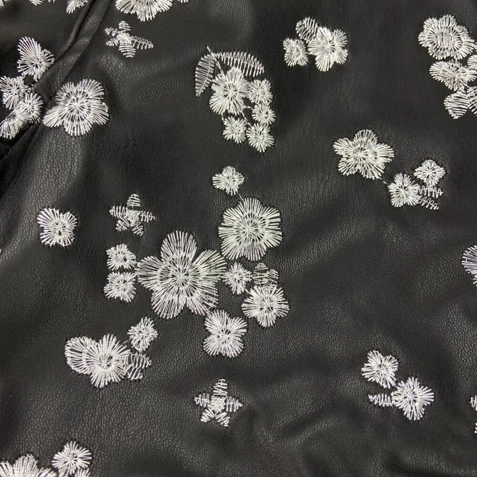 Chaqueta de Moto Michael KORS Floral Bordada Imitación Cuero Negra Bombardero Talla Xs Foto 3 de 4