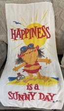 Vintage Cannon Happiness Is A Sunny Day 1970’s Beach Towel Novelty Terry Cotton