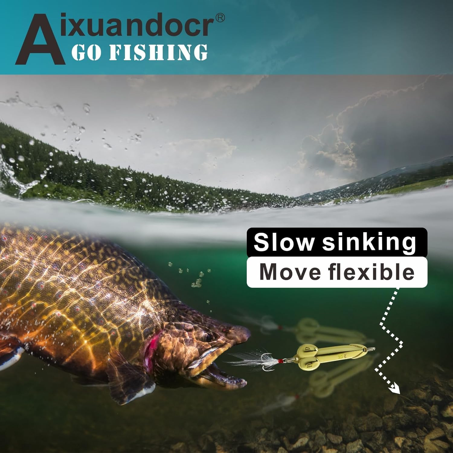 Bass Fishing Lure, Fishing Spoons, Topwater Lures with Trebles Hooks, Trout L... - Image 2