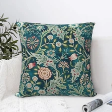 William Morris 18" x 18" (Pack of 1) Teal Green Blue Vintage Floral Botanical