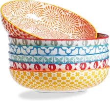 Colorful Pasta Bowls Set of 6, 36 oz - Assorted Colors