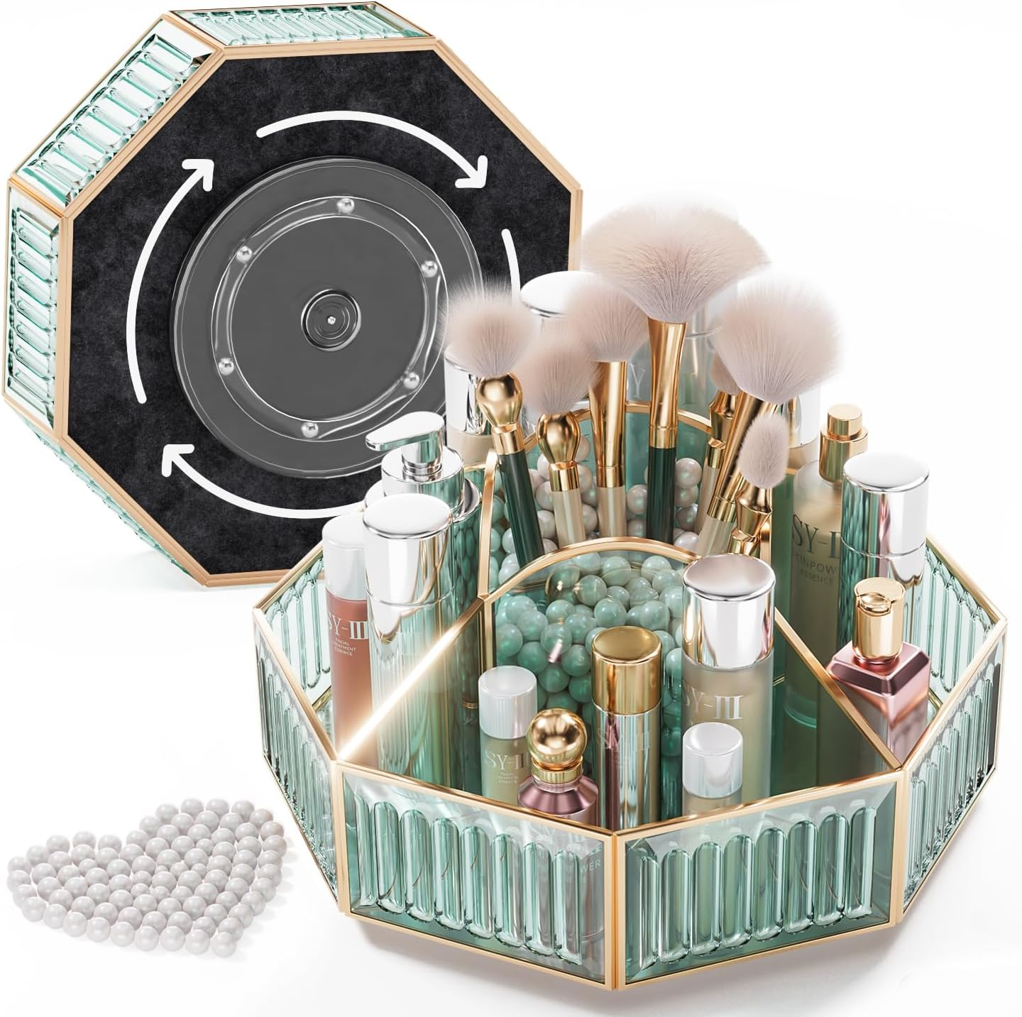 360° Rotating Makeup Organizer Spinning Vanity Organizer with Makeup Brush Holde