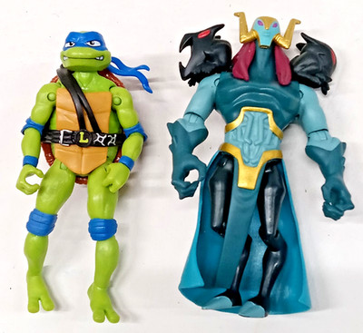 2 TEENAGE MUTANT NINJA TURTLES VIACOM PLAYMATES 5'' FIGURES LEONARDO BARON DRAXUM