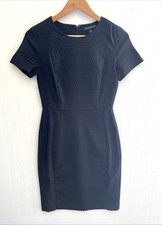 BANANA REPUBLIC Black Sheath Dress Textured Swiss Dot Accent Size 0