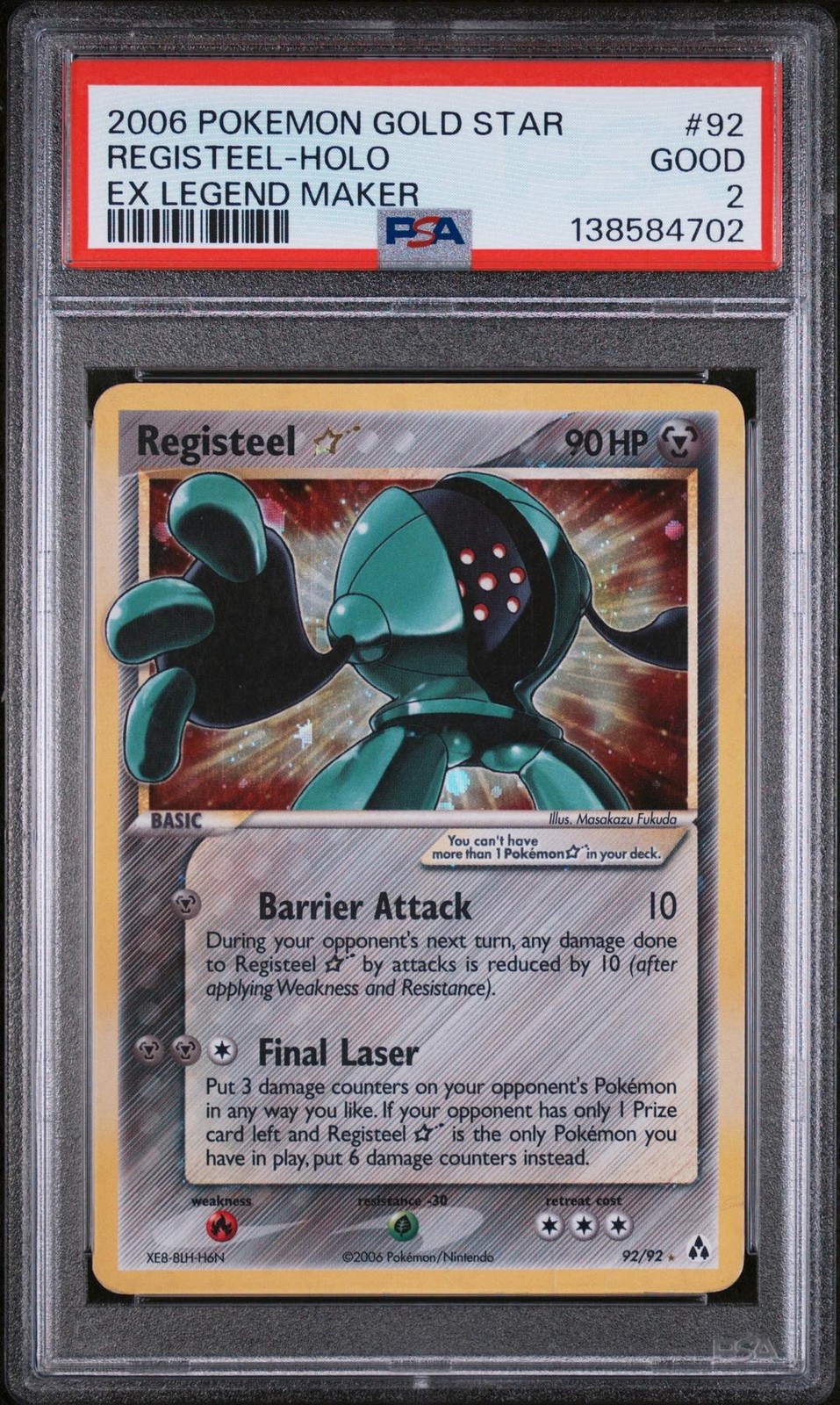 Pokemon EX Legend Maker Registeel Gold Star 92/92 PSA 2