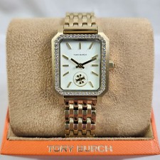 NEW Tory Burch Robinson Crystal Gold Tone Bracelet Watch TBW1513 Logo NIB