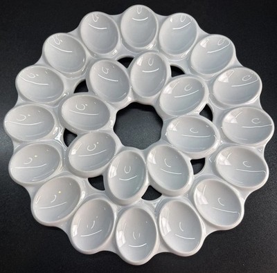 Food Network White Flour Shaped Deviled Egg Stoneware 24 Eggs Used ￼