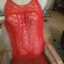 3X Red Short Babydoll Sheer Lace Wireless Non-Padded Nightie