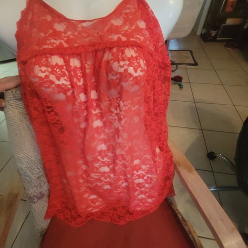 3X Red Short Babydoll Sheer Lace Wireless Non-Padded Nightie