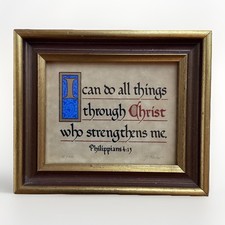 Vintage Miniscripture Manuscriptures Framed Bible Verse Philippians 4:13 Blocher
