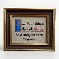 Vintage Miniscripture Manuscriptures Framed Bible Verse Philippians 4:13 Blocher
