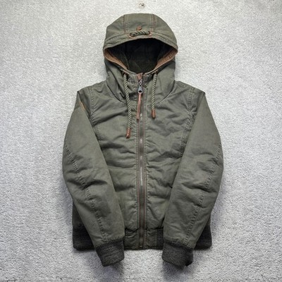 Naketano Jacket Womens Large Green Hooded Bomber Fleece Lined Canvas Heavyweight
