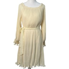 Easel Chiffon Dreams Woven Lined Cream Pleated Off The Shoulder Large Dress NWT