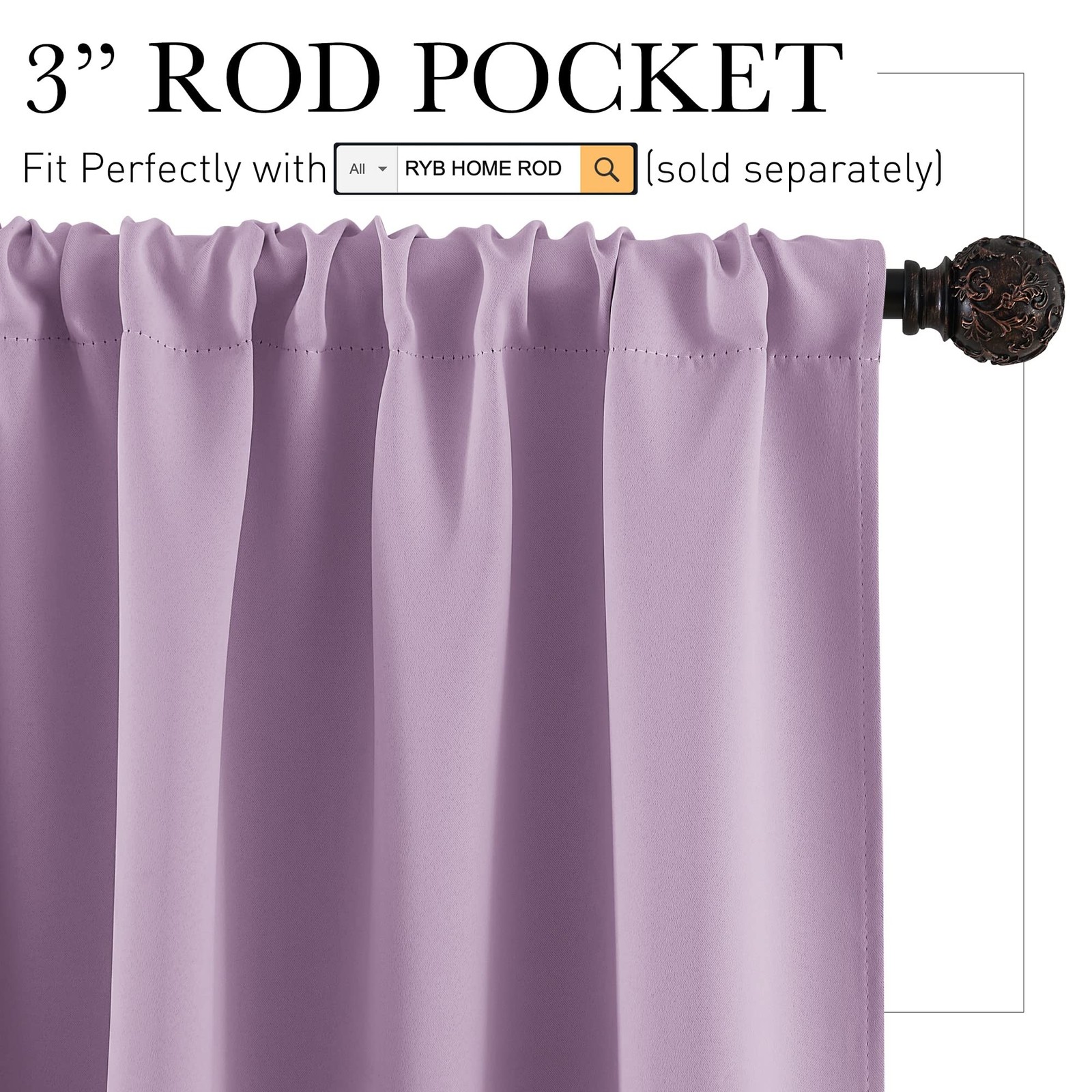 RYB HOME Bedroom Curtains Solid Blackout Panels Rod Pocket Thermal Insulated ...