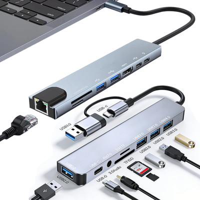 USB 3.0 Hub Verteiler Splitter Adapter USB C 8 IN 2 für Notebook Handy Laptop PC