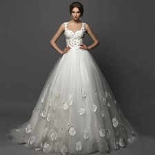 Tulle Wedding Dress O-Neck Sleeveless A-Line Floor Length with Flower Bride Gown
