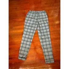 Vintage 70s Plaid Tan Blue Straight Leg Cropped Pants XS Small Preppy Academia