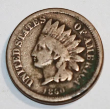 1860 1C Indian Head Penny Cent Nice VG Condition part of Liberty Showing