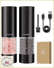 TOMEEM Electric Salt & Pepper Grinder Set, Rechargeable, Larger Capacity, LED, B