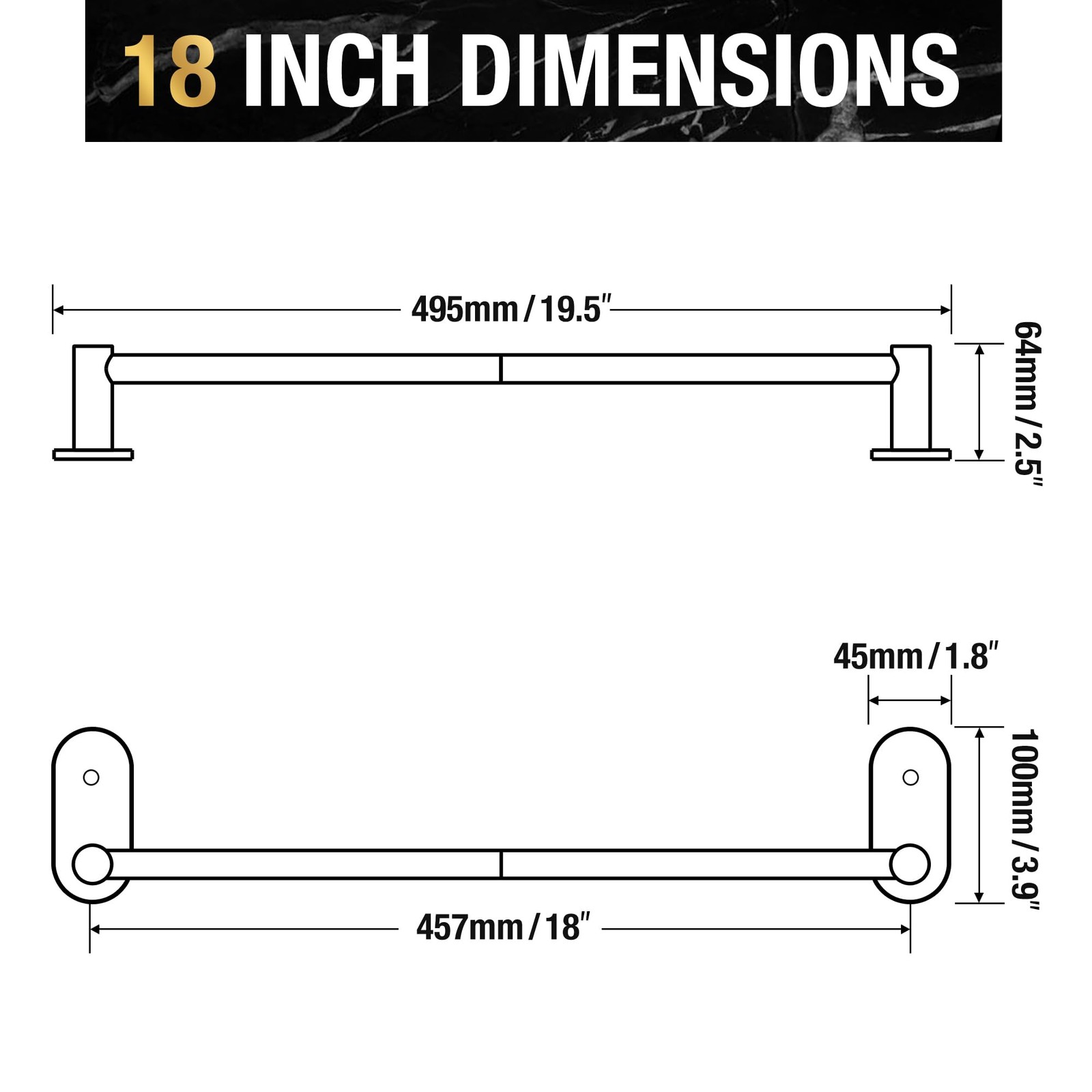 HITSLAM Self Adhesive Towel Bar 18 Inch, SUS304 18 Brushed Nickel 