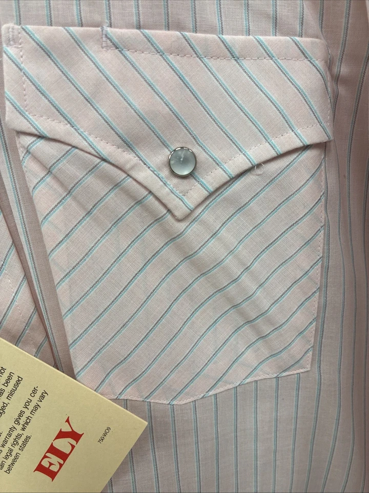 Nuevo Hombre ELY Cattleman Rosa Rayas Manga Larga Perla Snap 16 Grande V-111 Foto 4 de 4