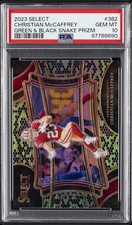 2023 PANINI SELECT GREEN & BLACK SNAKE PRIZM #382 CHRISTIAN MCCAFFREY 1/2 PSA 10