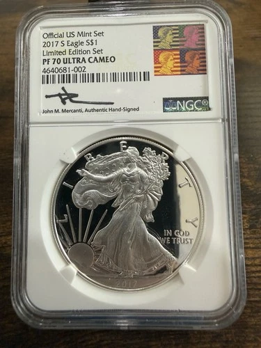 2017-S American Silver Eagle NGC PF70 Ultra Cameo John Mercanti Signed Label