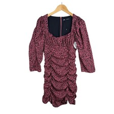 New ZARA Pink Cheetah Print Draped Pink Black Mini Dress Size Medium