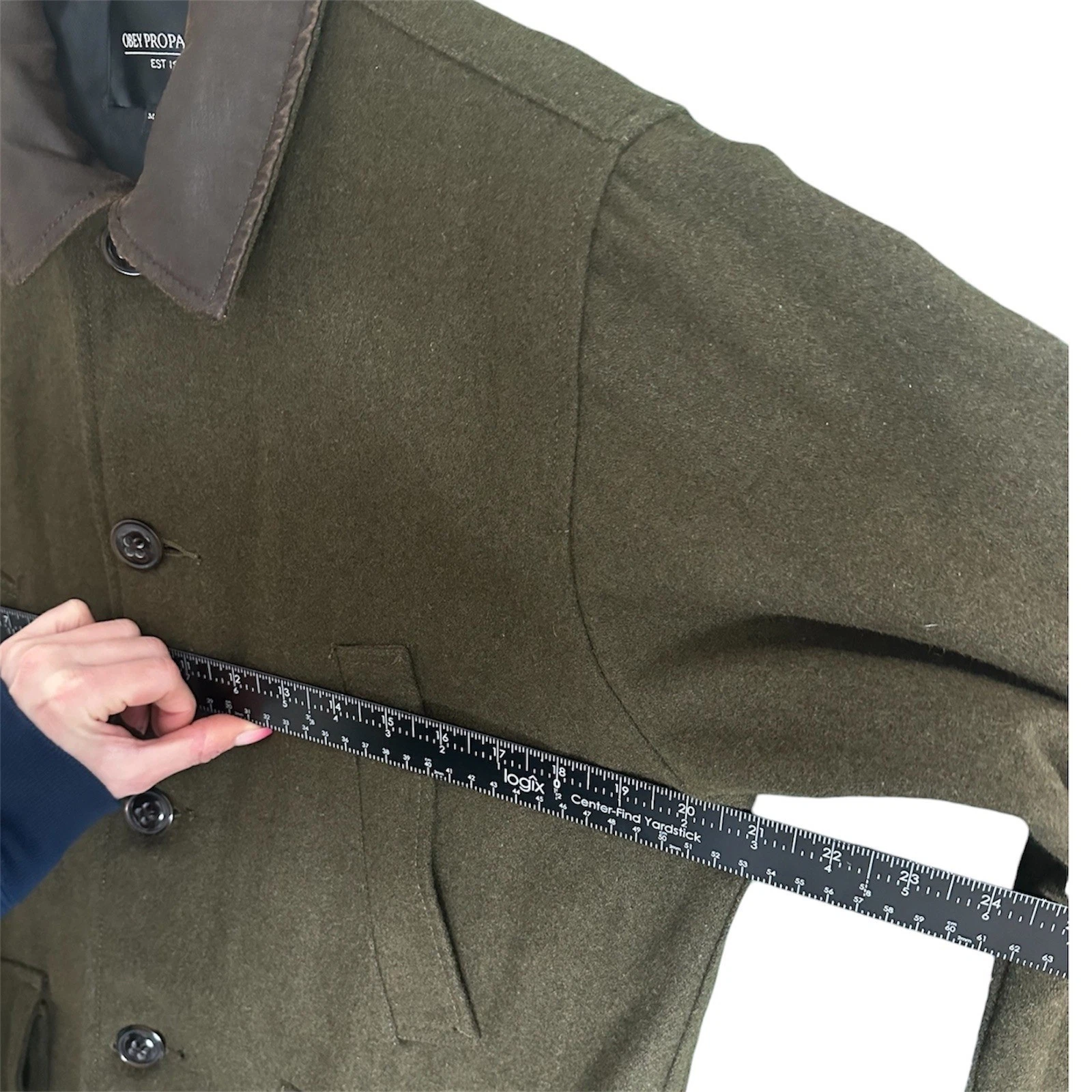 Obey Propaganda Wool Blend Field Jacket Mens Medium Olive Green Utility Coat - product detail image 14