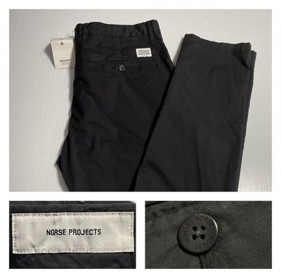 NEW NWT Norse Projects Aros Slim Pants Black Chinos Light Stretch Cotton 36 $190