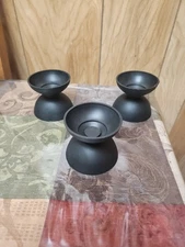 Set of 3 True Living Black Plastic Candle Holder Pedestal Stands 5"