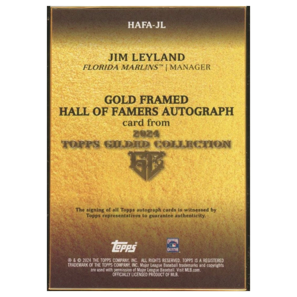 Jim Leyland - 2024 Topps Coleção Dourada Moldura Dourada Auto/99 Detroit Tigers - Imagem 2 de 3