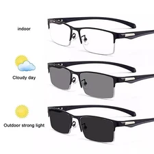 Photochromic Smart Progressive Multifocal Reading Glasses Anti-blue Magnifier US