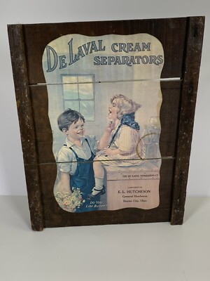 Vintage Original De Laval Cream Separators Advertising Wood Sign - E.L.Hutcheson