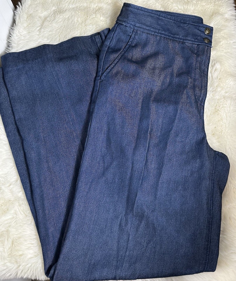 Talbots Wide Leg Jean Denim Trouser High Rise Pant Women's Size 8