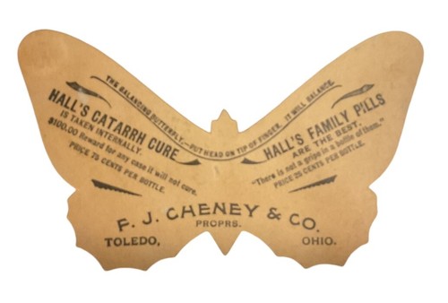 Cheney Toledo Ohio Die Cut Balancing Butterfly Halls Catarrh Cure Family Pill C1 - Picture 2 of 2