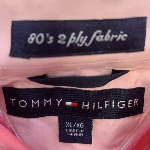 Camicia Tommy Hilfiger uomo XL manica corta rosa righe bottoni 100% cotone - Foto 9 di 12