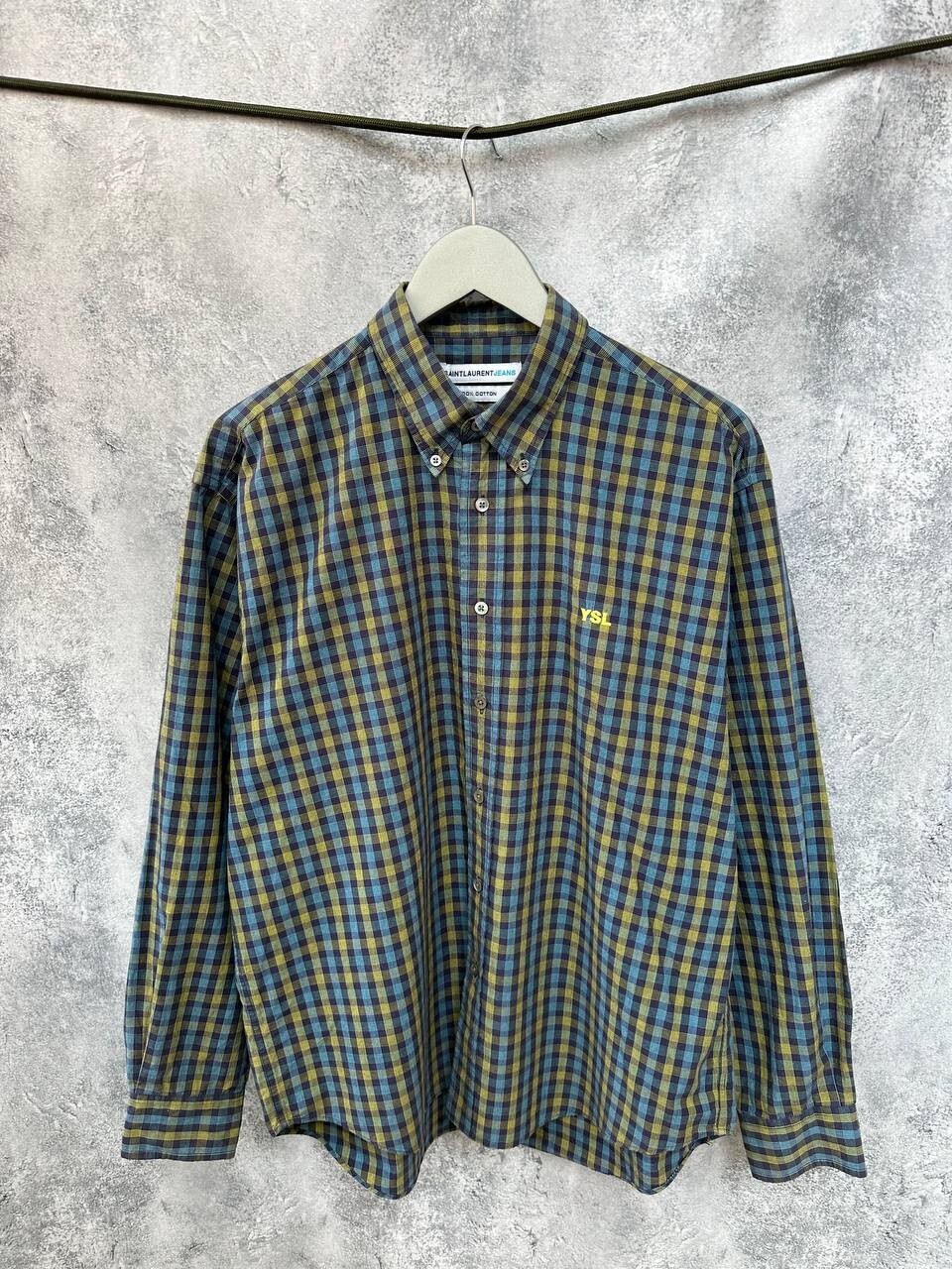 Saint Laurent Jeans Camicia a Quadri Logo Bottoni Manica Lunga Uomo Taglia Large