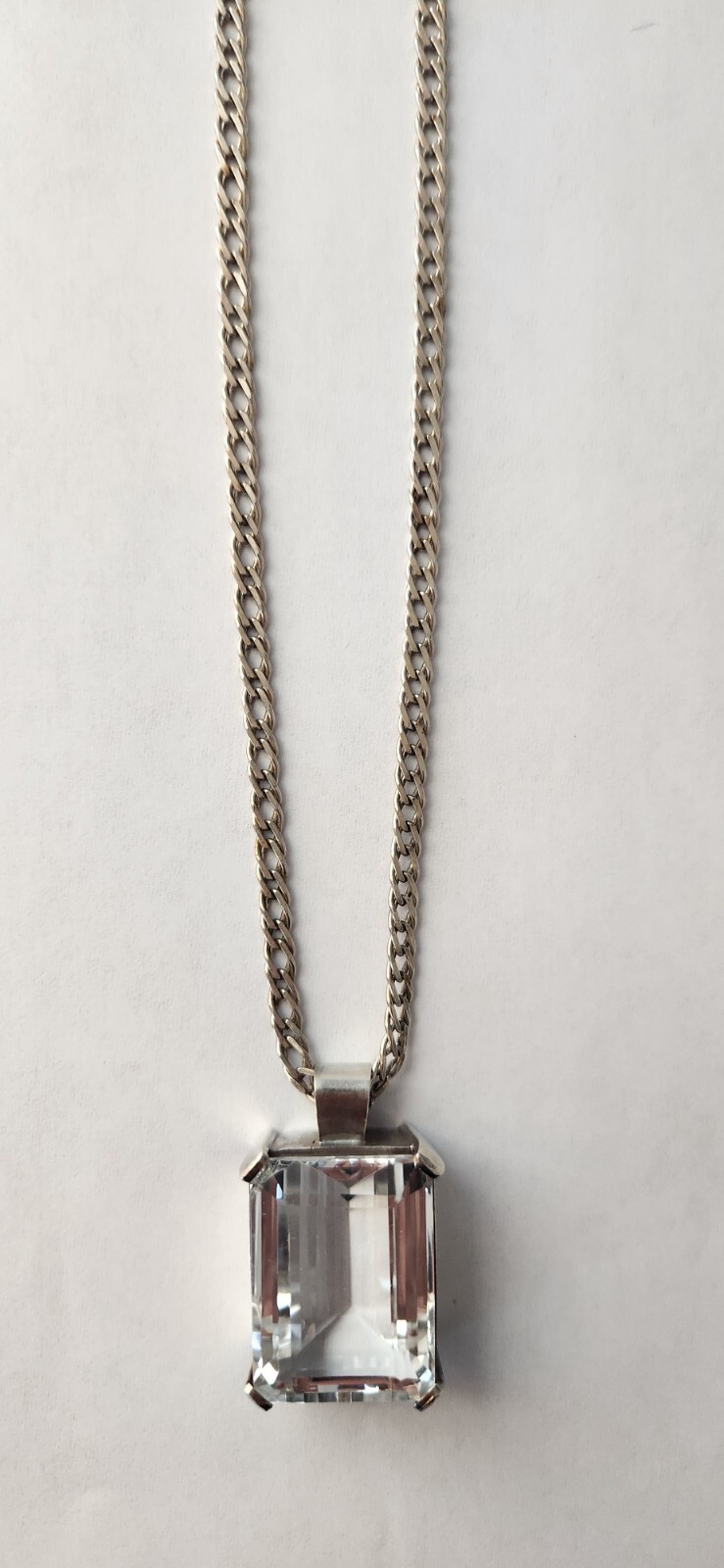 Silver Crystal Clear Quartz Rectangle Pendant 925… - image 2