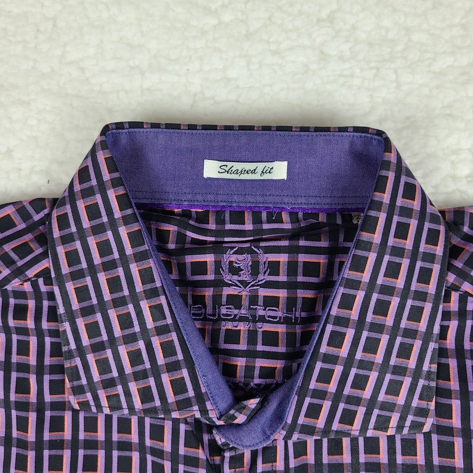 Camisa Bugatchi Uomo Para Hombres Talla XL Negra Púrpura Vestido Geométrico Abotonada Foto 4 de 4
