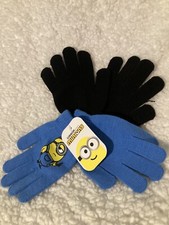 Kids Winter Warm Gloves 2pk Black Blue Minions. New With Tags, Free Shipping 