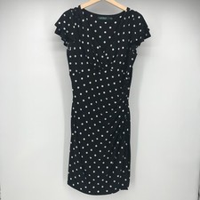 Lauren Ralph Lauren Dress Womens 14 Black White Jersey Knit V Neck Cap Sleeve
