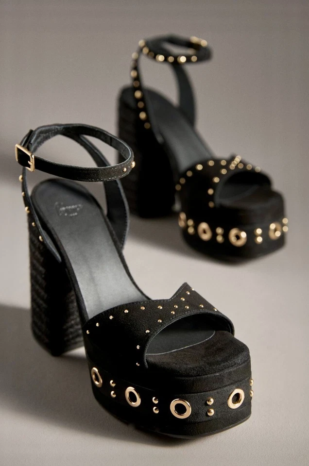 Anthropologie Castaner Fruamba sandalo plateau tacco borchiato nero 37/6,5 NUOVO - Immagine 2 di 4